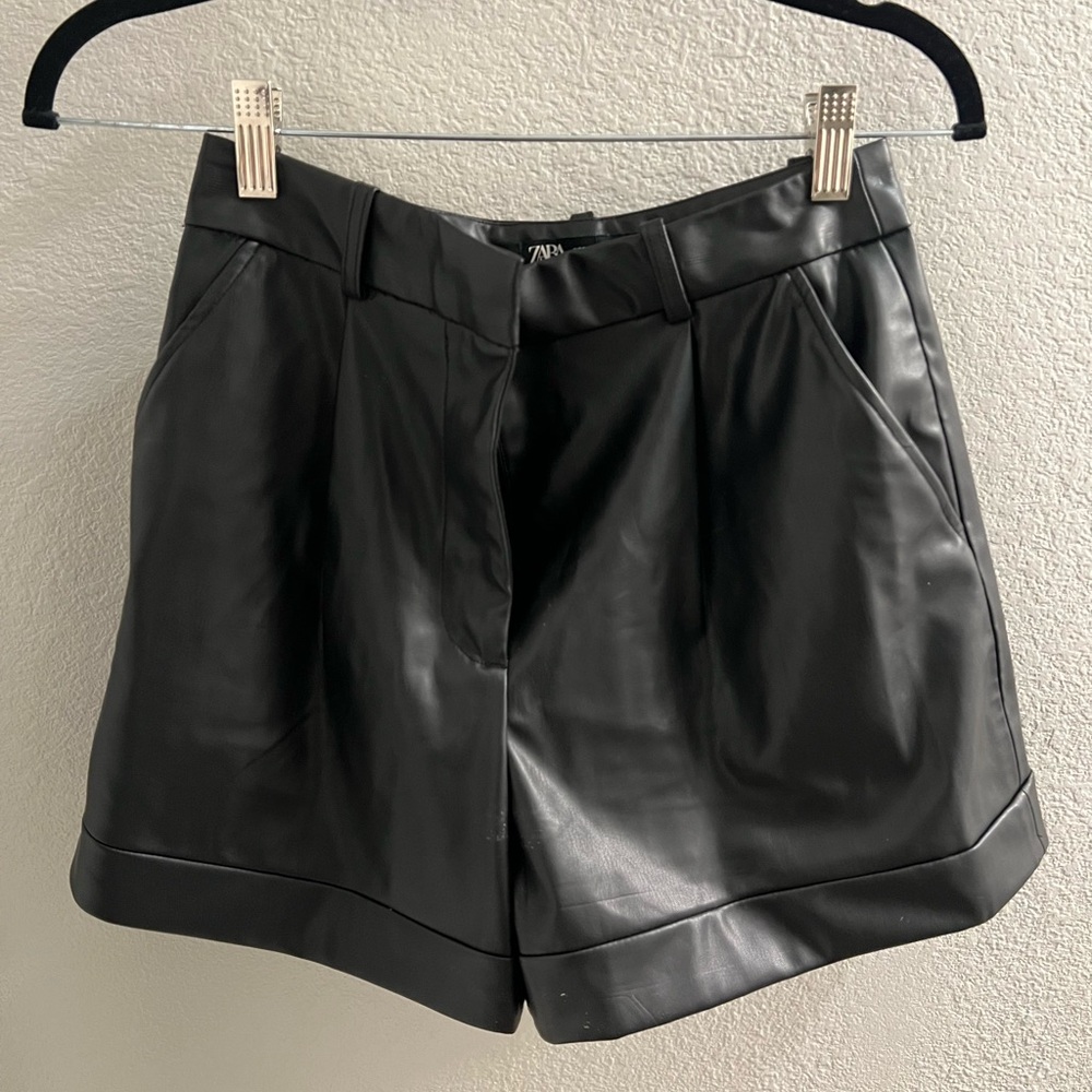 zara faux leather shorts